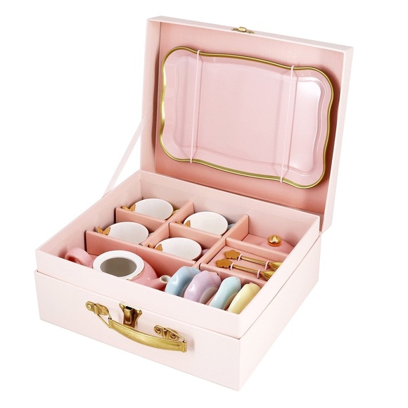 Girls Pastels  with Poka  Dots and Golden Butterfly  Porcelain Tea Set NIB - Picture 3 of 16